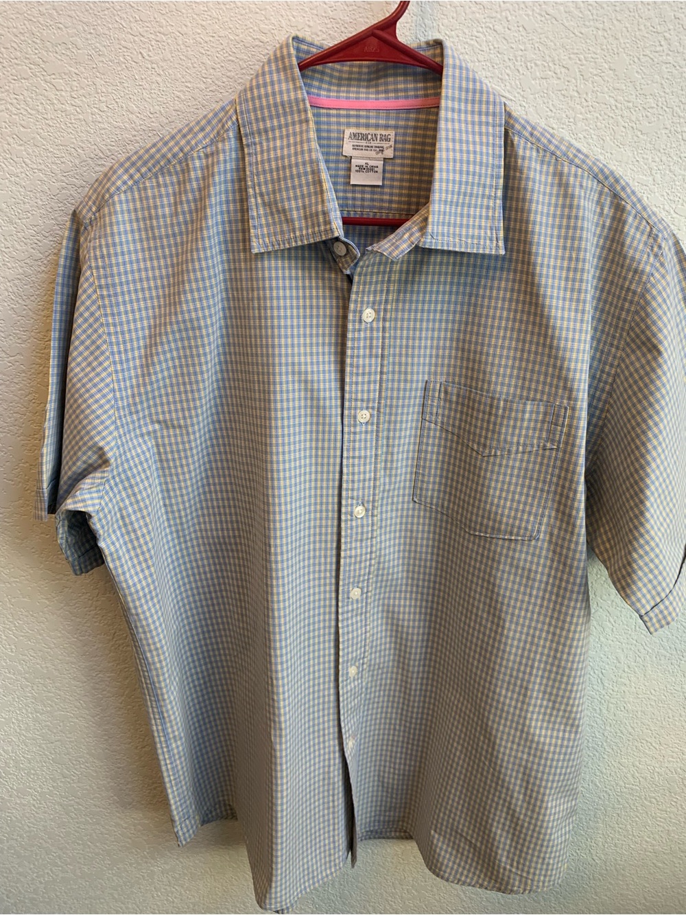 American Rag Light Blue & White Checked Short-Sleeve Button-Up Shirt